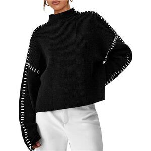 Women's Chunky Knit Fall Sweaters Long Sleeve Mock Neck Oversized Loose Pullover